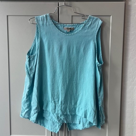 Flax Tiffany Blue Linen Asymetrical Contemporary Minimalist Tank Top Medium - Picture 1 of 9